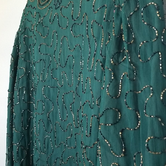 JMD New York Forest Green Vintage Beaded Silk Topper Jacket Medium - Picture 7 of 10